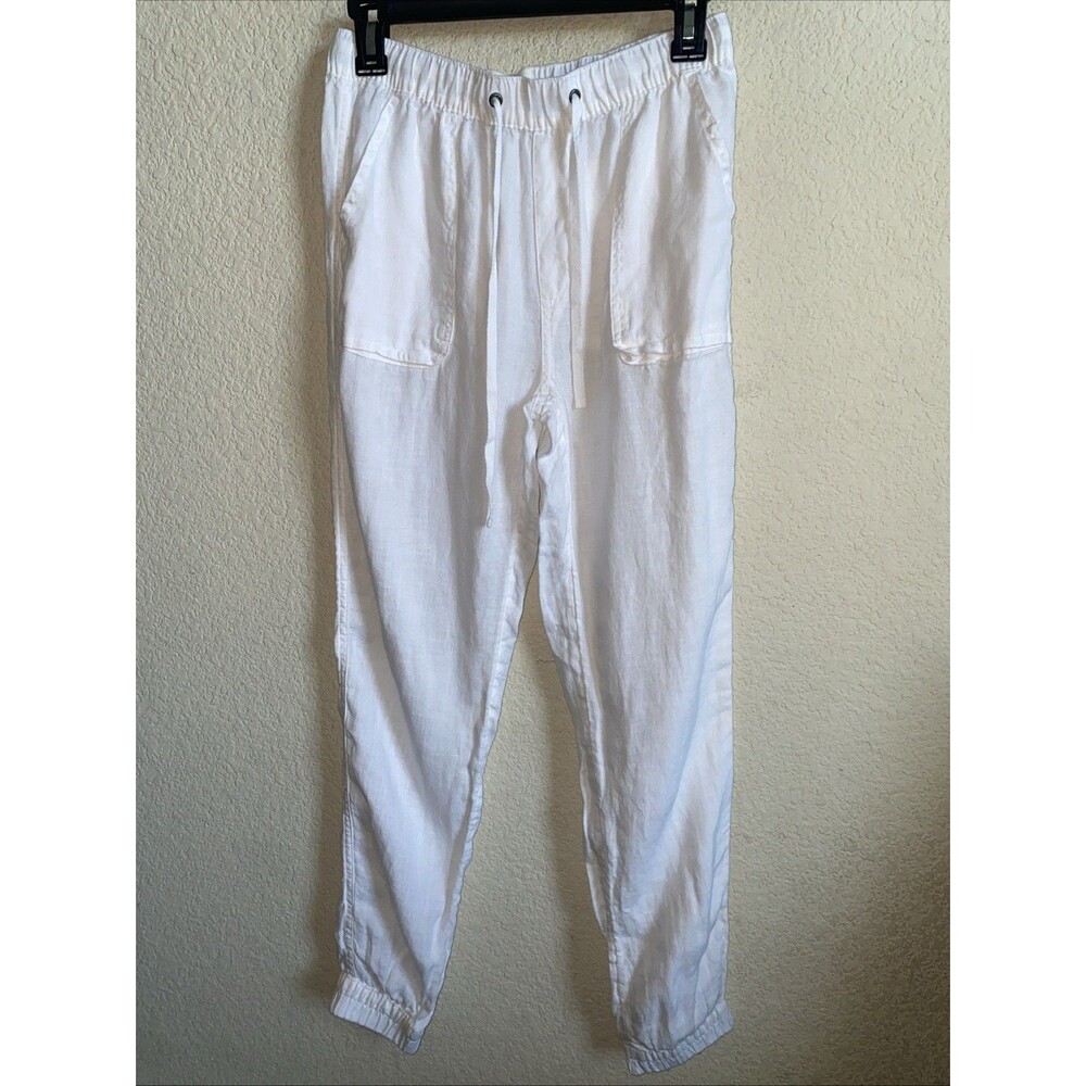 C&C California White 100% Linen Pants Lagenlook Jogger Beach Cottage Vacation S